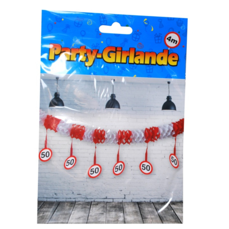 Udo Schmidt Girlande 50. Geburtstag rot weiß 4 m aus Papier festliche Dekoration für den runden Geburtstag